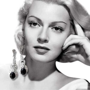 Vintage Faux Diamond With Black Stone Drop Earrings